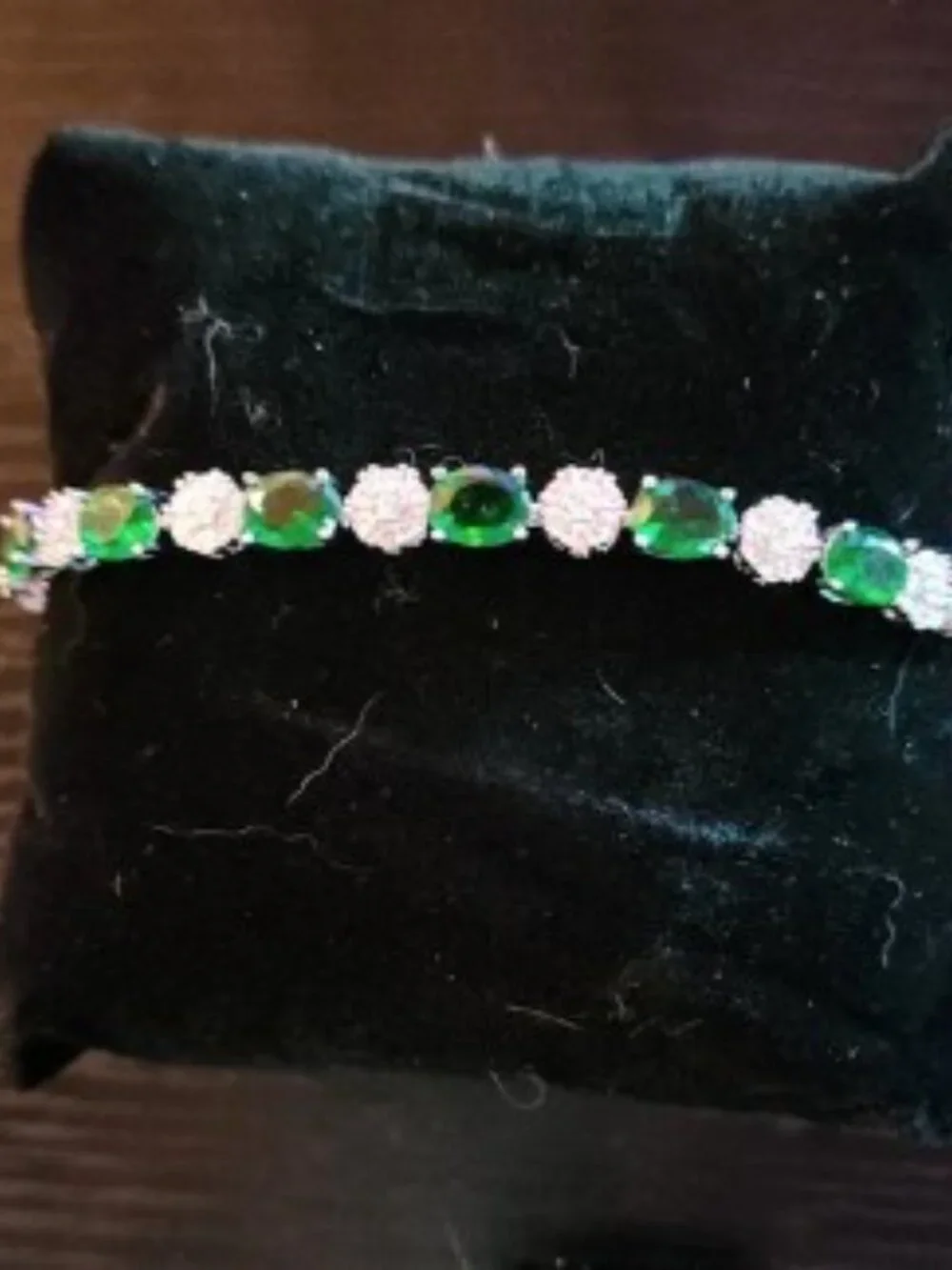 Elegant Green Stone and Crystal Silver Tennis Bracelet